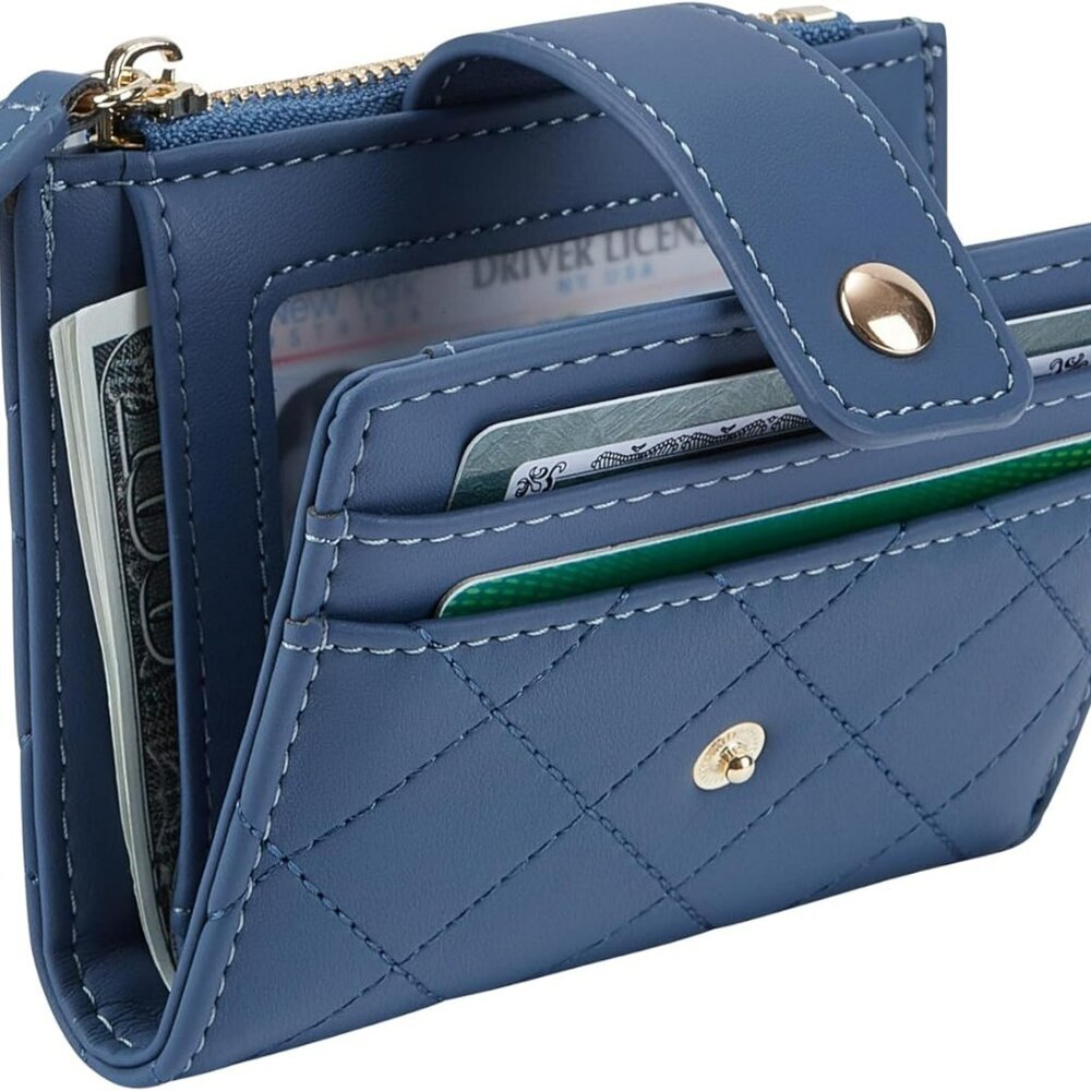 Women's Cute Leather Card Holder Small Compact Bifold Wallet with Zip Coin Pocke - Picture 4 of 6